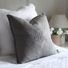 Embroidered Crown Cushion in Grey Feather Inner