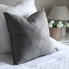 Embroidered Crown Cushion in Grey Feather Inner