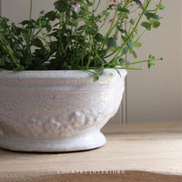 Stoneware Planter with Floral Motif