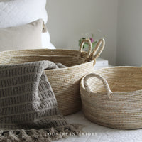 Cream Round Basket with Handles - Three Sizes