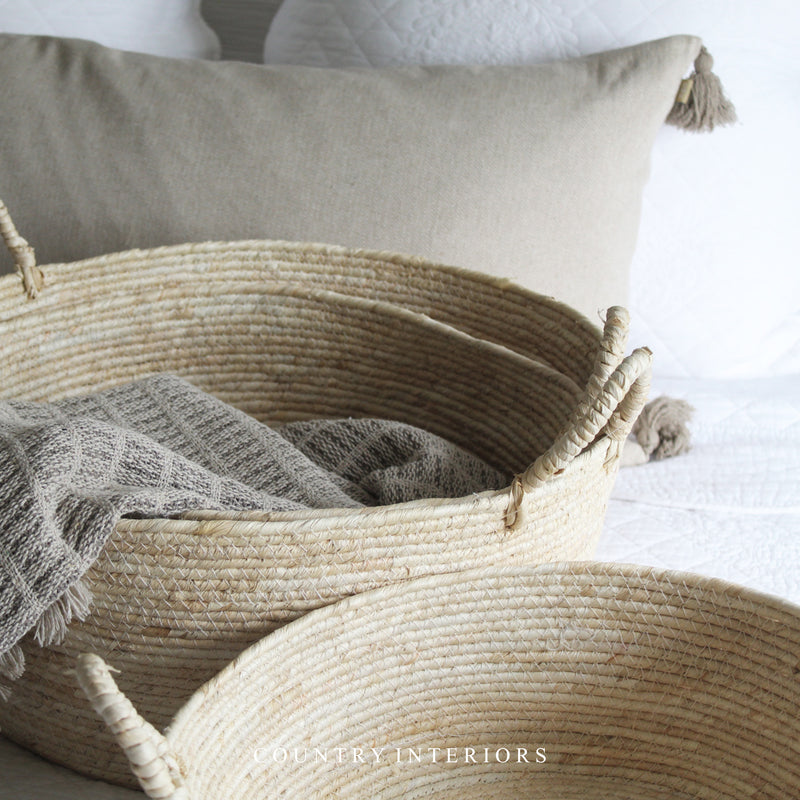Cream Round Basket with Handles - Three Sizes