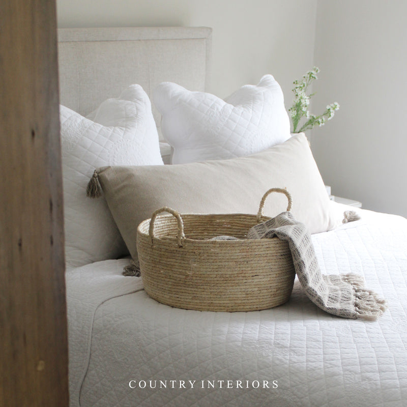 Cream Round Basket with Handles - Three Sizes