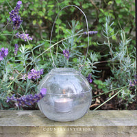Glass Tealight Holder with Wire Hanger