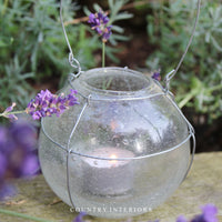 Glass Tealight Holder with Wire Hanger