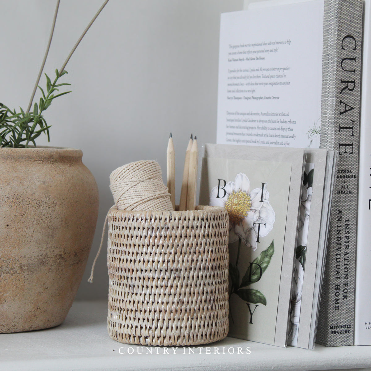 Brushed White Rattan Storage Pot - Two Sizes