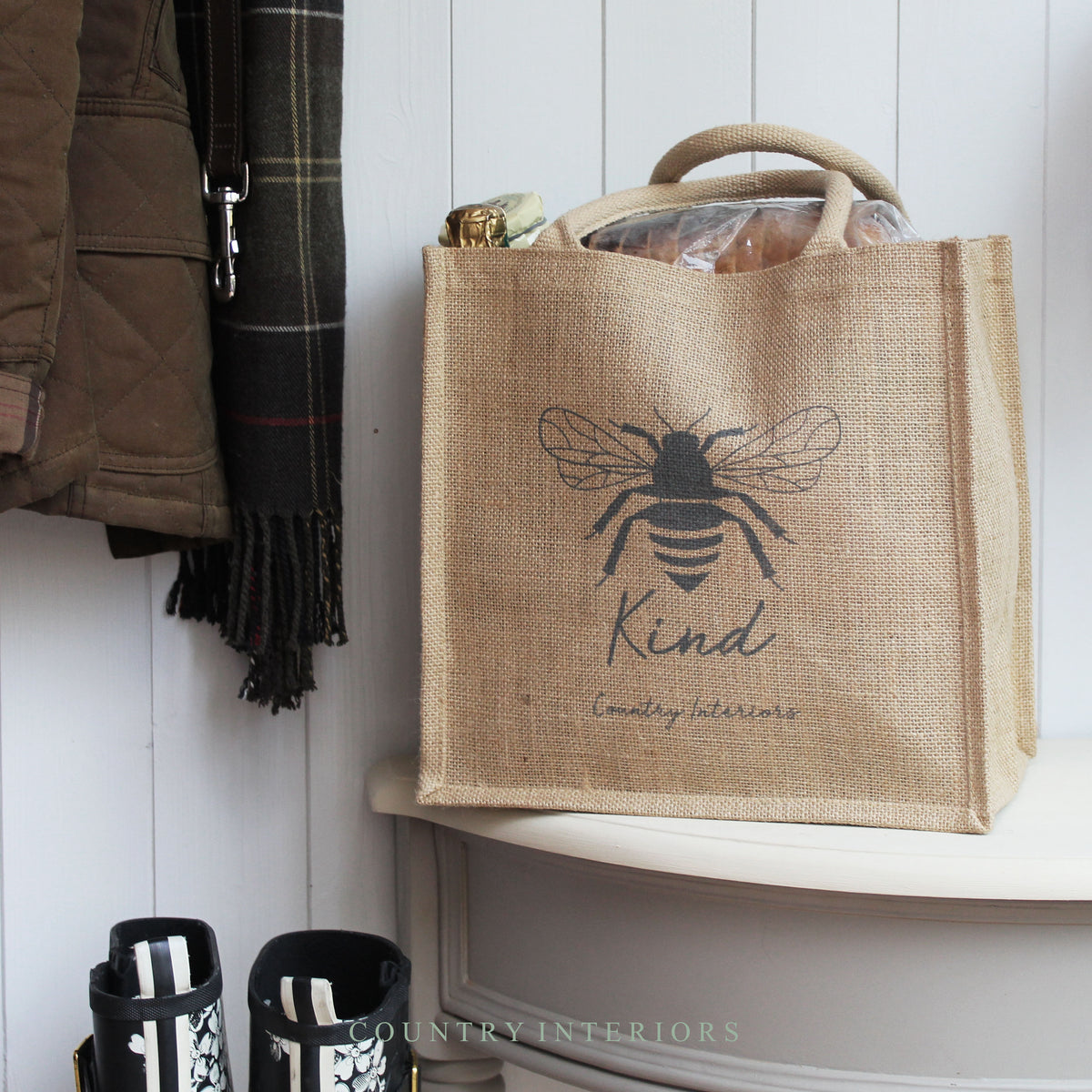 Jute bag, bumblebee design, shopper bag, shopping bag, eco friendly, plastic free, stylish jute bag