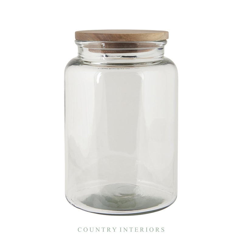 Glass Storage Jar with Wooden Lid - Height 23cm