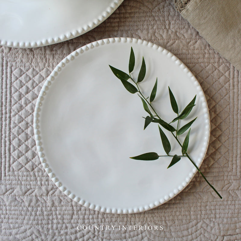 White Beaded Plate - Two Sizes