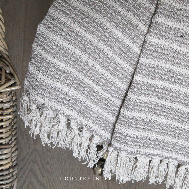 Cream Throw with Stripes and Tassels