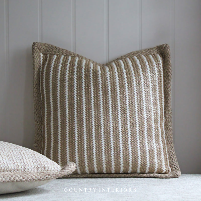 Textured Jute Cushion with Stripes - 45x45cm