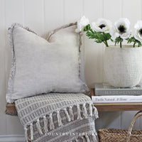 Cream Throw with Stripes and Tassels