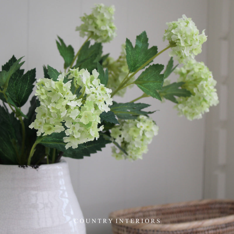 Faux Snowball Viburnum Spray in Green - 80cm