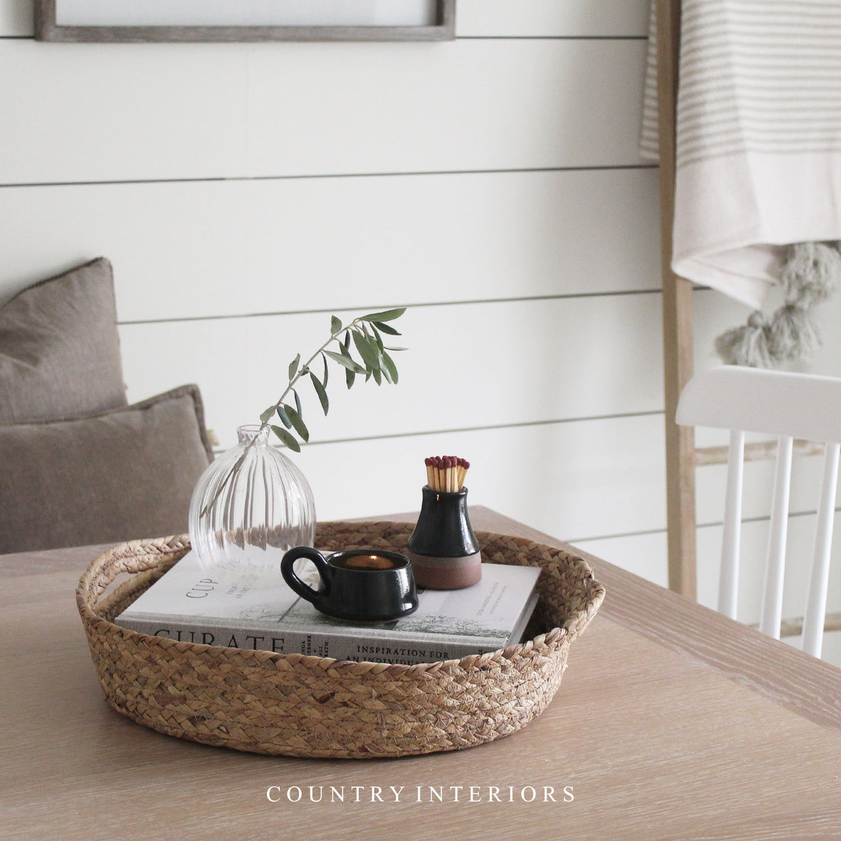 Round Natural Tray with Handles