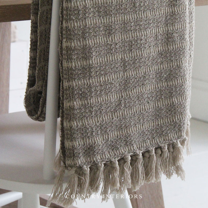 Cream Throw with Stripes and Tassels