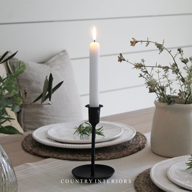 Set of Three Rustic White Dinner Candles - 18cm