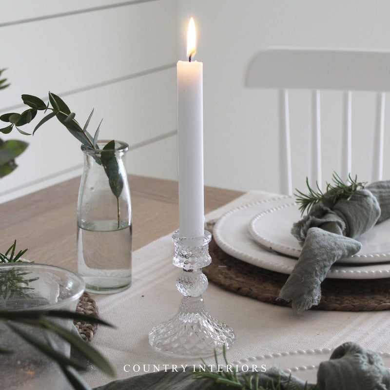 Set of Three Rustic White Dinner Candles - 18cm