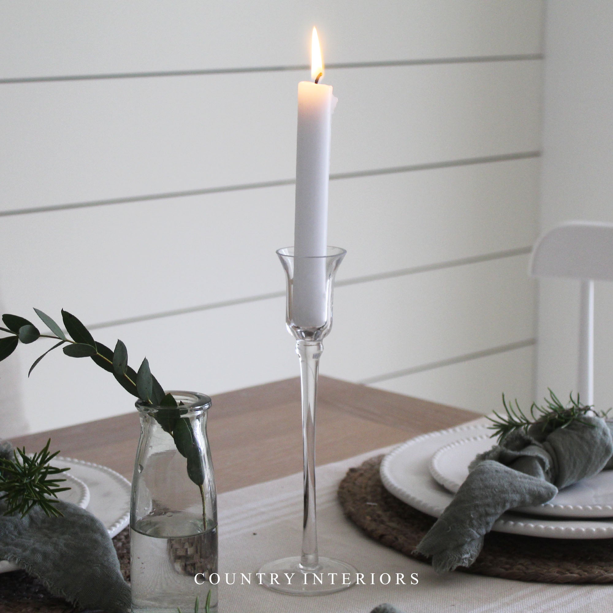 Set of Three Rustic White Dinner Candles - 18cm