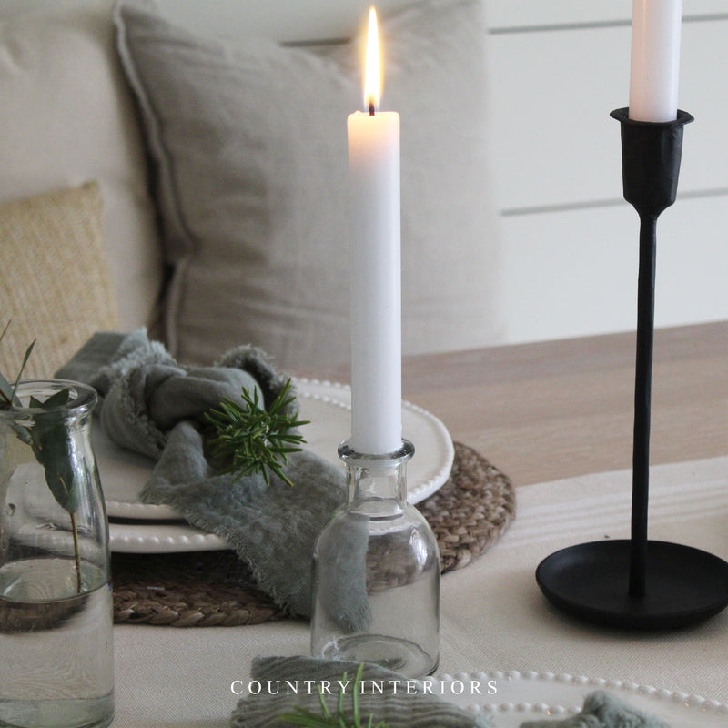 Set of Three Rustic White Dinner Candles - 18cm