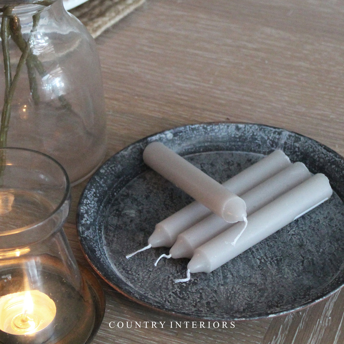 Short Rustic Dinner Candles in Oyster - Set of Four