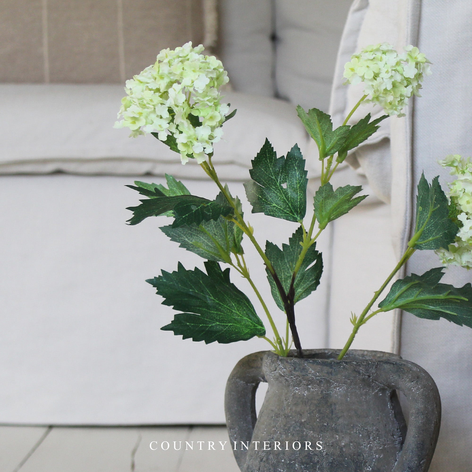 Faux Snowball Viburnum Spray in Lime - 80cm