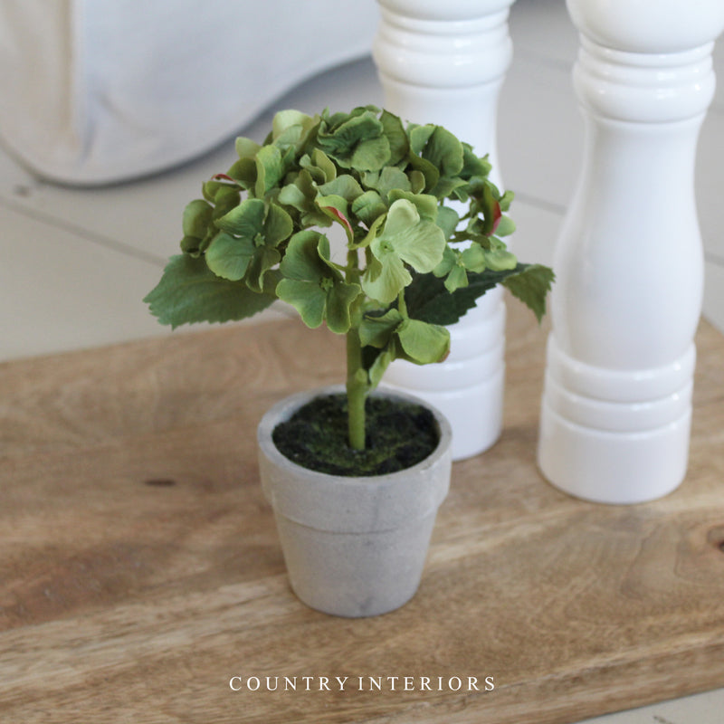 Mini Faux Potted Hydrangea - Green