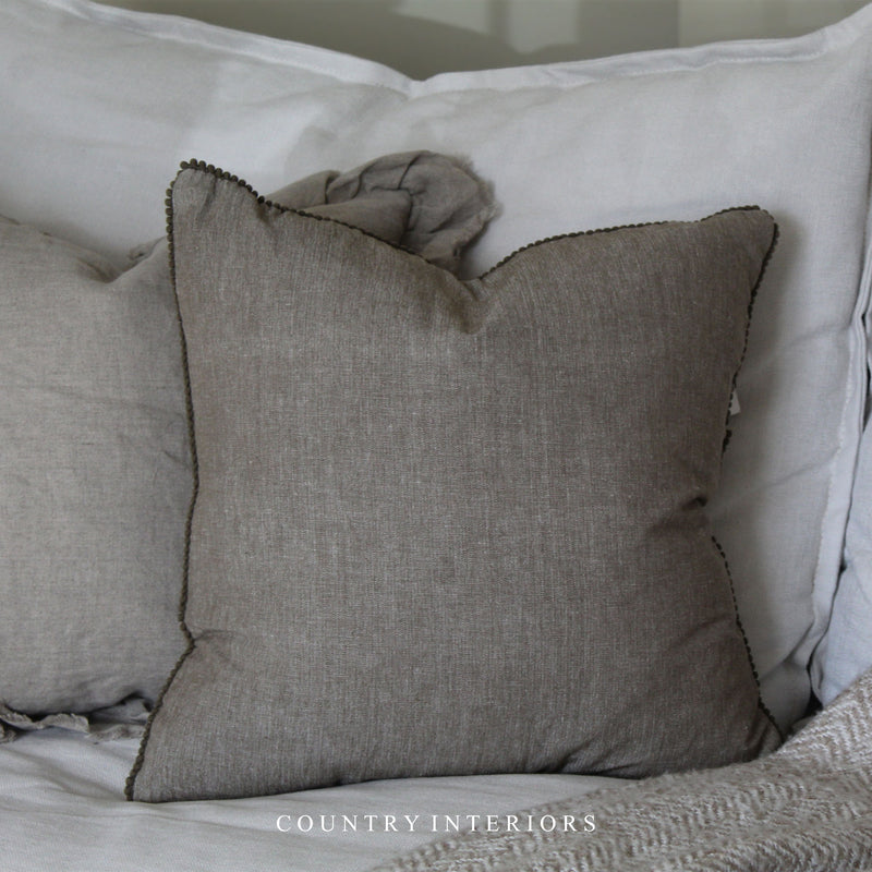 Pom Pom Trim Cushion in Sage Green - 45x45cm