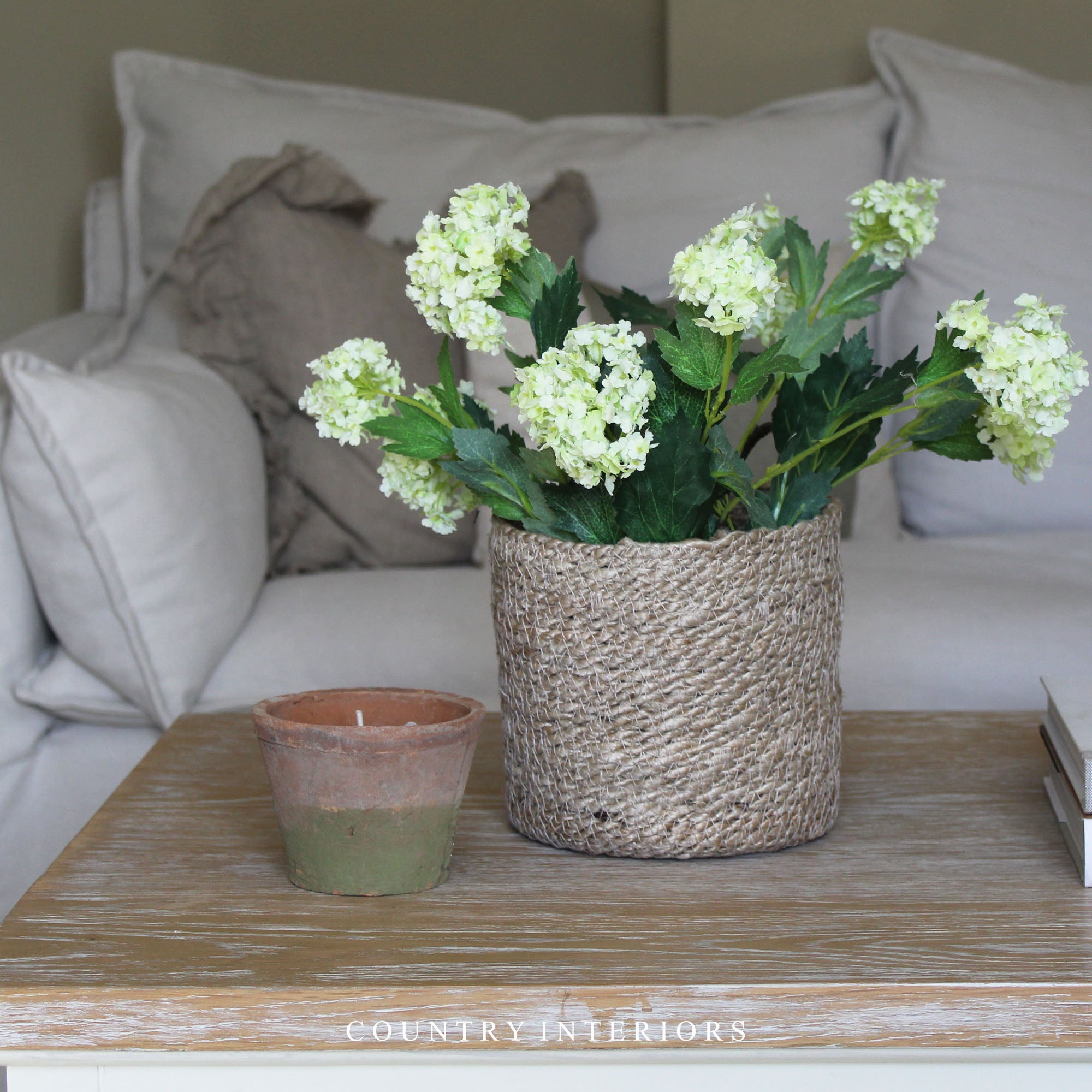Faux Snowball Viburnum Spray in Lime - 80cm